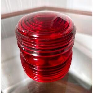 Vintage Red Fresnel Railroad Signal Lens K Chicago IL Industrial Glass